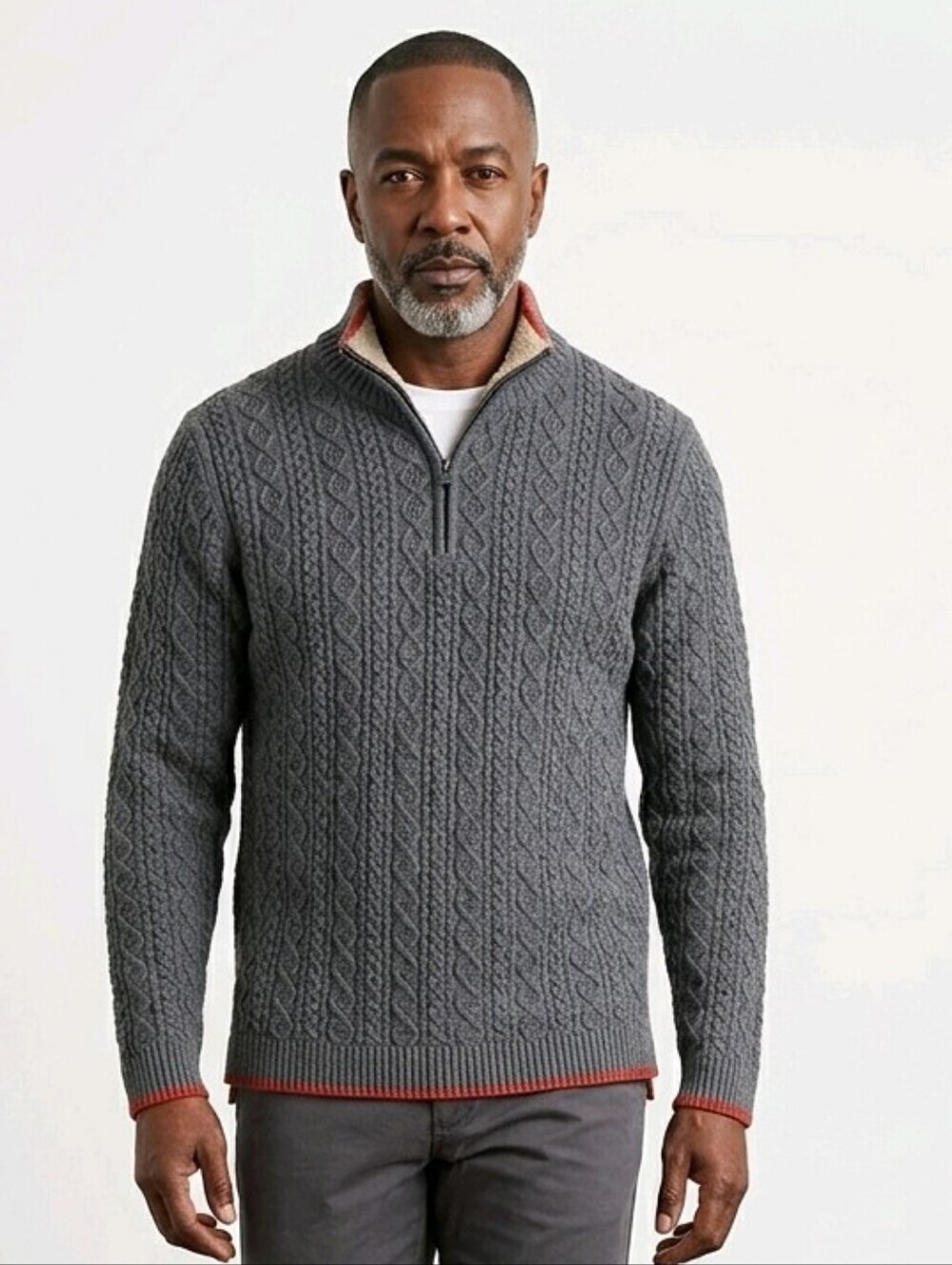 Carbon2Cobalt 100% Cotton Gray Cable Knit Sweater W Quarter Zipper Sz XXL